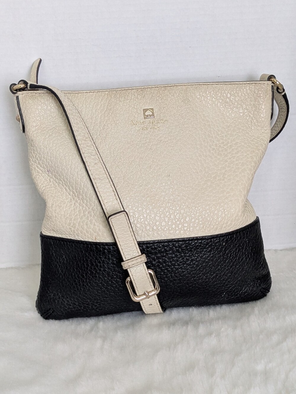 kate spade Two-Tone Cream and Black Pebbled Leather Crossbody